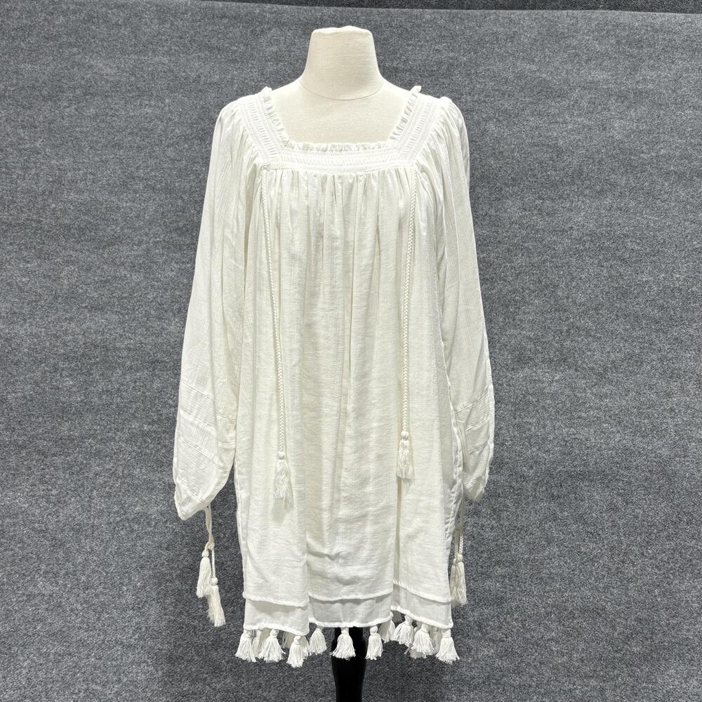 Apiece Apart Dress Womens 6 White Tewa Square Neck Tassel Boho Tunic Cotton New